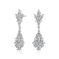 Lab Created Sterling Silver White Gold Plated with Clear Marquise, Pear, & Round Cubic Zirconia Cluster Earrings