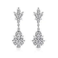 Lab Created Sterling Silver White Gold Plated with Clear Marquise, Pear, & Round Cubic Zirconia Cluster Earrings