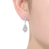 Lab Created Sterling Silver White Gold Plated with Clear Marquise, Pear, & Round Cubic Zirconia Cluster Earrings