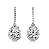 Lab Created Sterling Silver White Gold Plated with Clear Pear Cubic Zirconia Linear Drop Earrings