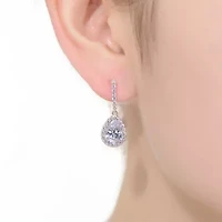 Lab Created Sterling Silver White Gold Plated with Clear Pear Cubic Zirconia Linear Drop Earrings