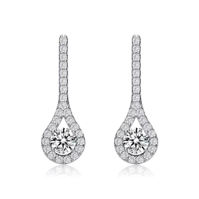 Lab Created Sterling Silver White Gold Plated with Clear Round Cubic Zirconia Accent Teardrop Earrings