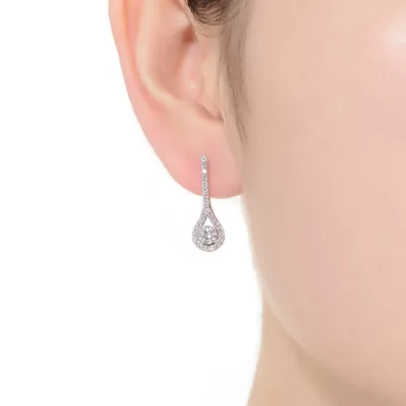 Lab Created Sterling Silver White Gold Plated with Clear Round Cubic Zirconia Accent Teardrop Earrings