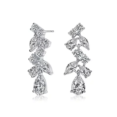 Lab Created Sterling Silver White Gold Plated with Clear Pear, Marquise, & Round Cubic Zirconia Accent Dangle Earrings