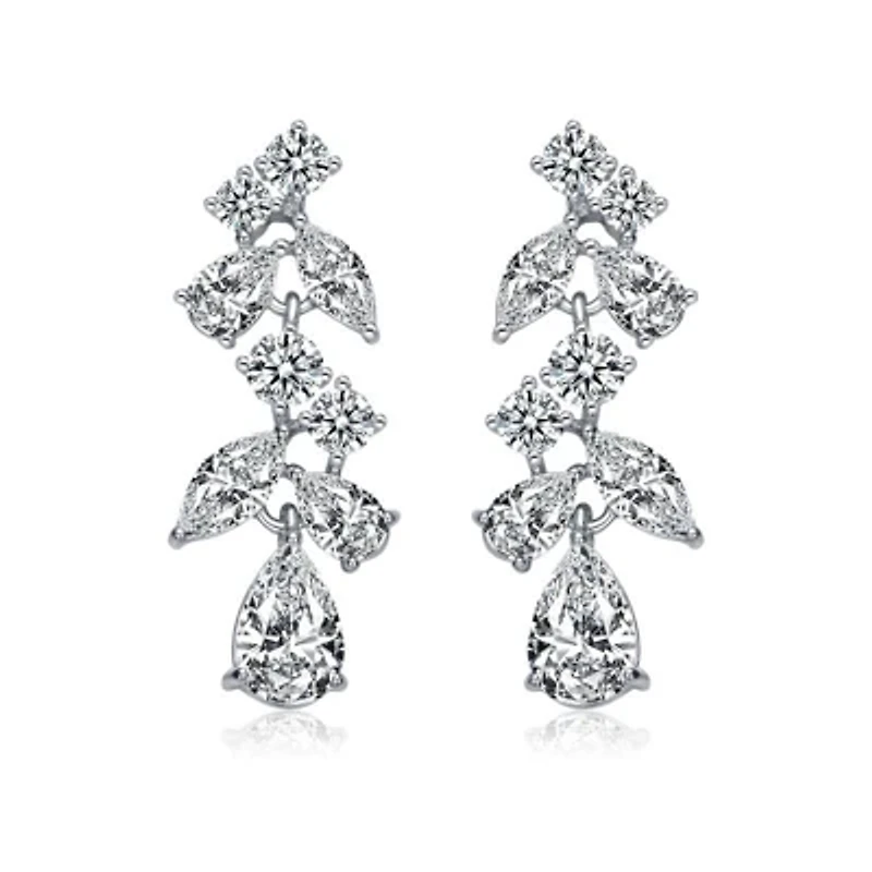 Lab Created Sterling Silver White Gold Plated with Clear Pear, Marquise, & Round Cubic Zirconia Accent Dangle Earrings