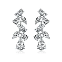 Lab Created Sterling Silver White Gold Plated with Clear Pear, Marquise, & Round Cubic Zirconia Accent Dangle Earrings