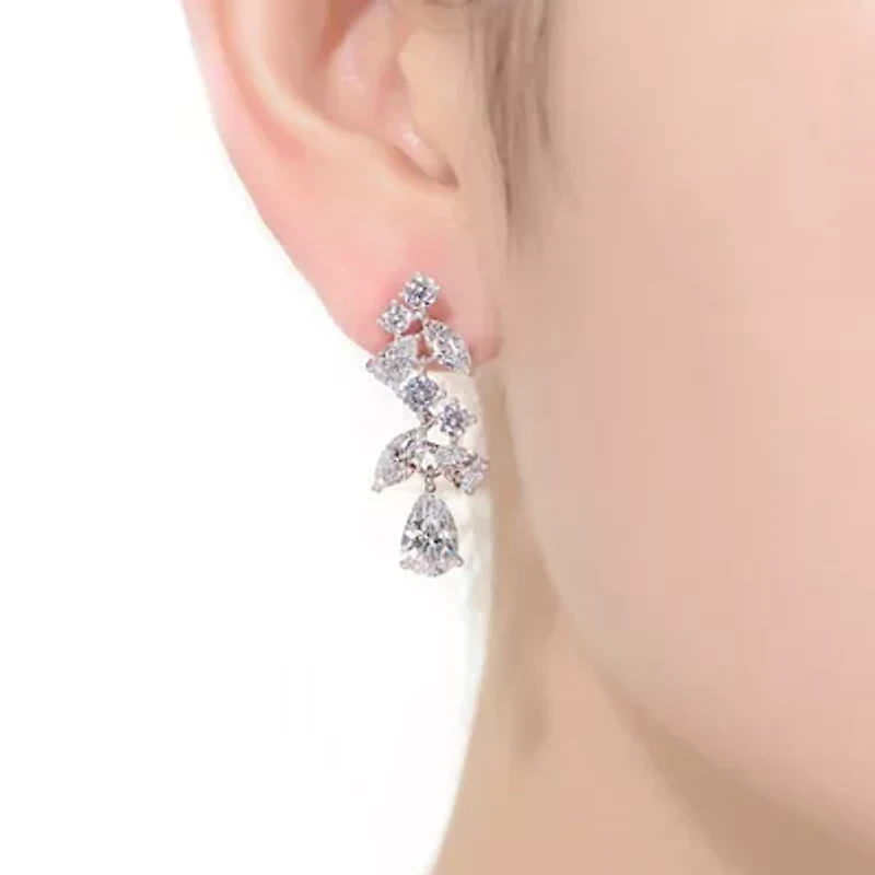 Lab Created Sterling Silver White Gold Plated with Clear Pear, Marquise, & Round Cubic Zirconia Accent Dangle Earrings