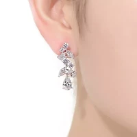Lab Created Sterling Silver White Gold Plated with Clear Pear, Marquise, & Round Cubic Zirconia Accent Dangle Earrings