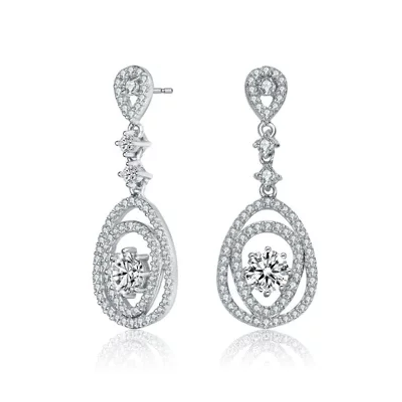 Lab Created Sterling Silver White Gold Plated with Clear Round Cubic Zirconia Double Pear Drop Earrings