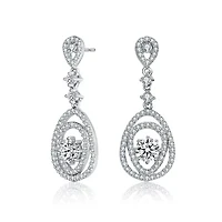 Lab Created Sterling Silver White Gold Plated with Clear Round Cubic Zirconia Double Pear Drop Earrings
