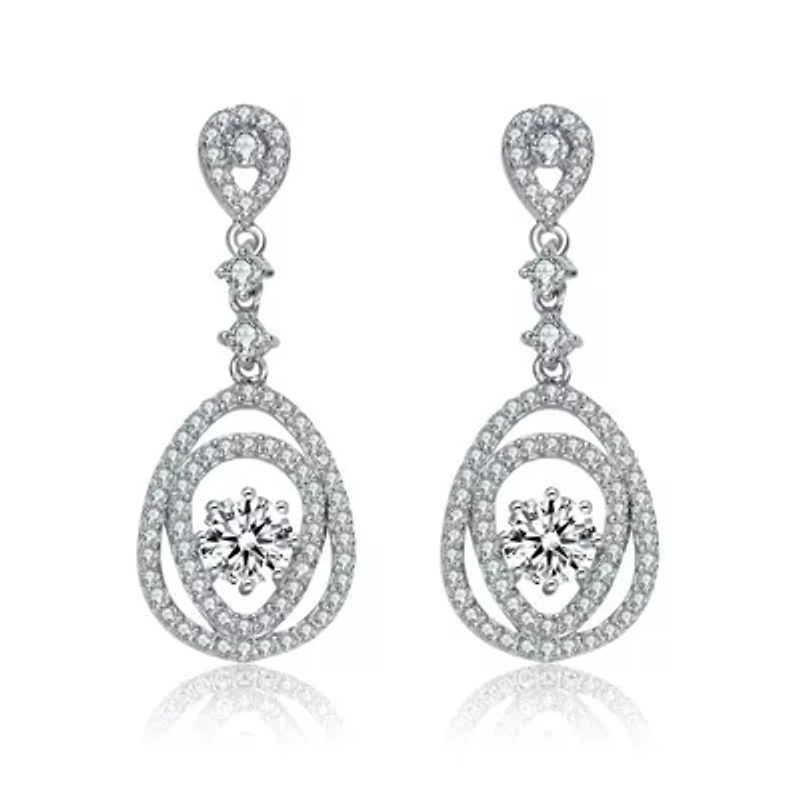Lab Created Sterling Silver White Gold Plated with Clear Round Cubic Zirconia Double Pear Drop Earrings
