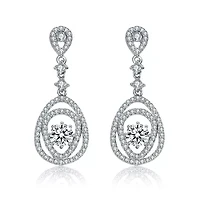 Lab Created Sterling Silver White Gold Plated with Clear Round Cubic Zirconia Double Pear Drop Earrings