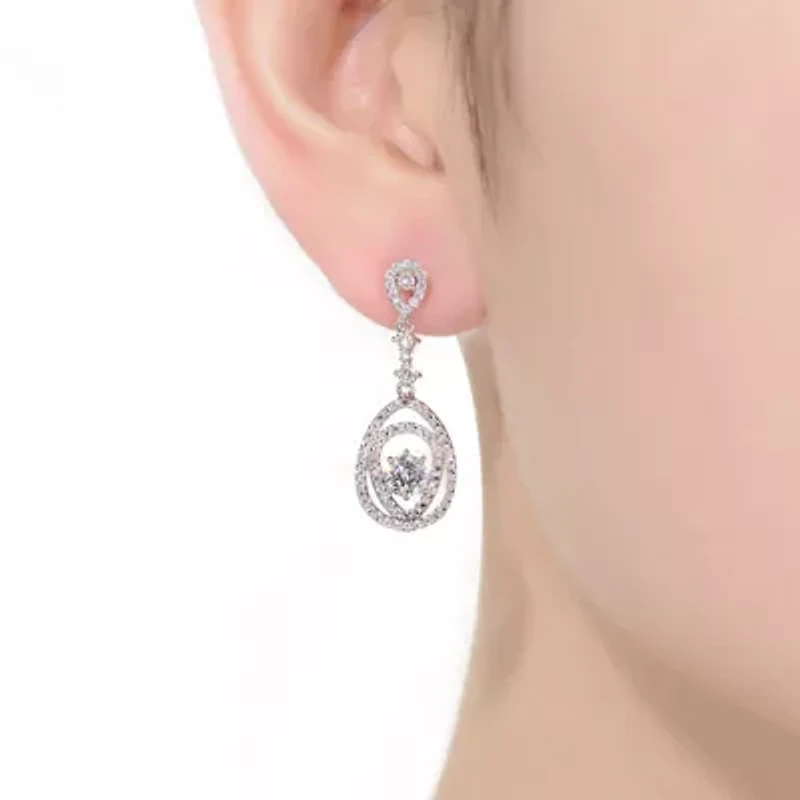 Lab Created Sterling Silver White Gold Plated with Clear Round Cubic Zirconia Double Pear Drop Earrings