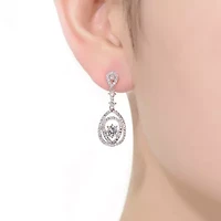 Lab Created Sterling Silver White Gold Plated with Clear Round Cubic Zirconia Double Pear Drop Earrings