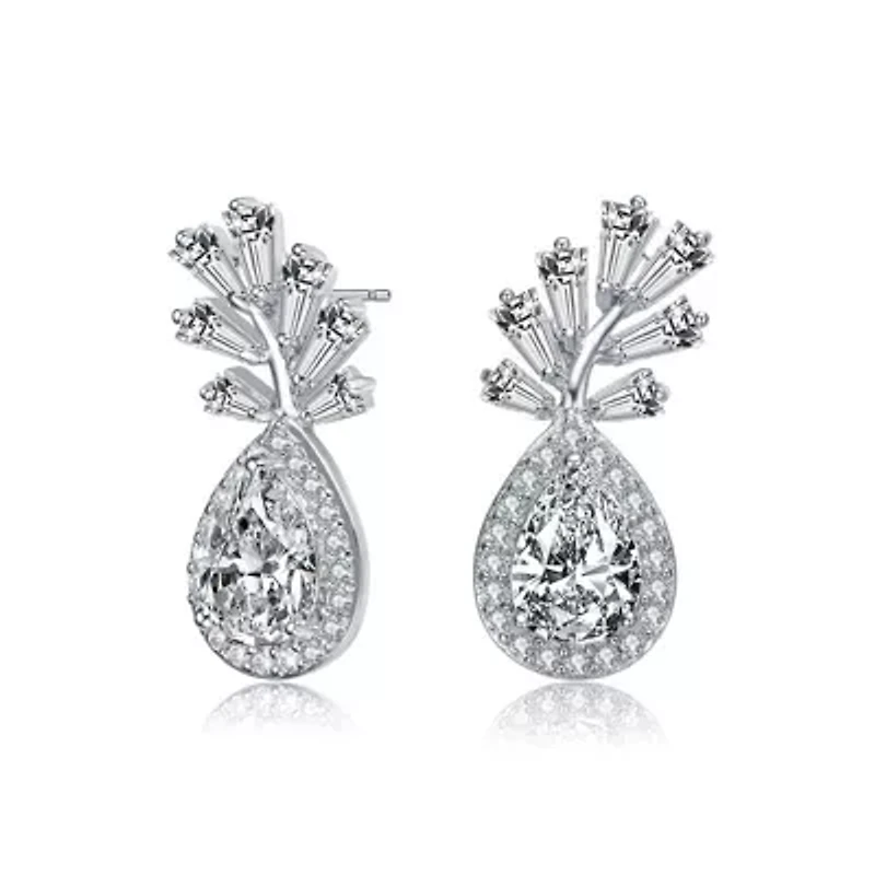 Lab Created Sterling Silver White Gold Plated with Clear Cubic Zirconia Accent Drop Earrings