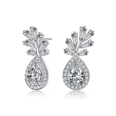 Lab Created Sterling Silver White Gold Plated with Clear Cubic Zirconia Accent Drop Earrings