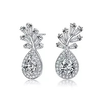 Lab Created Sterling Silver White Gold Plated with Clear Cubic Zirconia Accent Drop Earrings