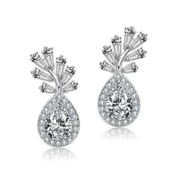 Lab Created Sterling Silver White Gold Plated with Clear Cubic Zirconia Accent Drop Earrings