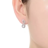 Lab Created Sterling Silver White Gold Plated with Clear Cubic Zirconia Accent Drop Earrings