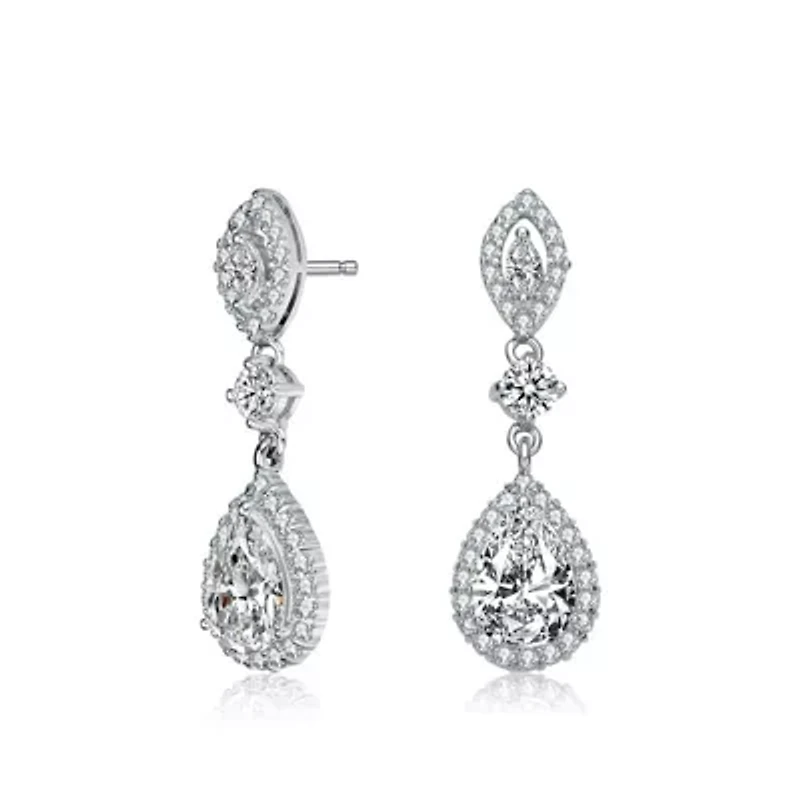Lab Created Sterling Silver White Gold Plated with Clear Cubic Zirconia Accent Dangle Earrings
