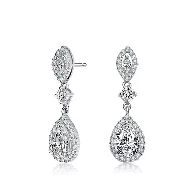 Lab Created Sterling Silver White Gold Plated with Clear Cubic Zirconia Accent Dangle Earrings