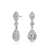Lab Created Sterling Silver White Gold Plated with Clear Cubic Zirconia Accent Dangle Earrings