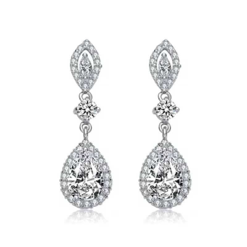 Lab Created Sterling Silver White Gold Plated with Clear Cubic Zirconia Accent Dangle Earrings