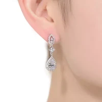 Lab Created Sterling Silver White Gold Plated with Clear Cubic Zirconia Accent Dangle Earrings