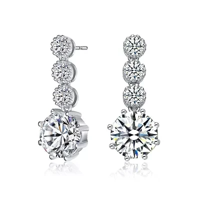 Lab Created Sterling Silver White Gold Plated with Clear Round Cubic Zirconia Tier Drop Earrings