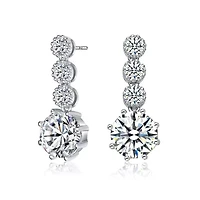 Lab Created Sterling Silver White Gold Plated with Clear Round Cubic Zirconia Tier Drop Earrings