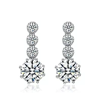 Lab Created Sterling Silver White Gold Plated with Clear Round Cubic Zirconia Tier Drop Earrings