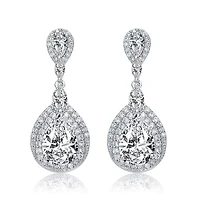 Lab Created Sterling Silver White Gold Plated with Clear Cubic Zirconia Double Halo Dangle Earrings