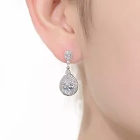Lab Created Sterling Silver White Gold Plated with Clear Cubic Zirconia Double Halo Dangle Earrings