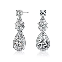 Lab Created Sterling Silver White Gold Plated with Clear Cubic Zirconia Drop Earrings