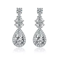 Lab Created Sterling Silver White Gold Plated with Clear Cubic Zirconia Drop Earrings