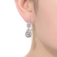 Lab Created Sterling Silver White Gold Plated with Clear Cubic Zirconia Drop Earrings