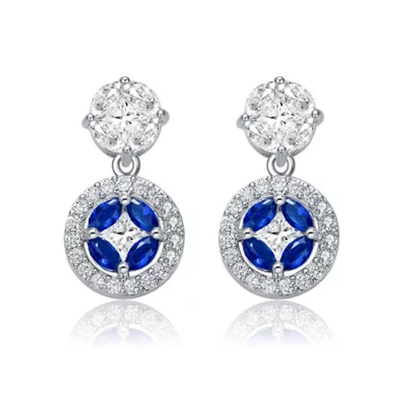 Lab Created Sterling Silver White Gold Plated with Blue & Clear Cubic Zirconia Accent Drop Earrings