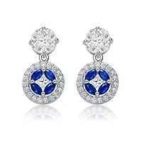 Lab Created Sterling Silver White Gold Plated with Blue & Clear Cubic Zirconia Accent Drop Earrings