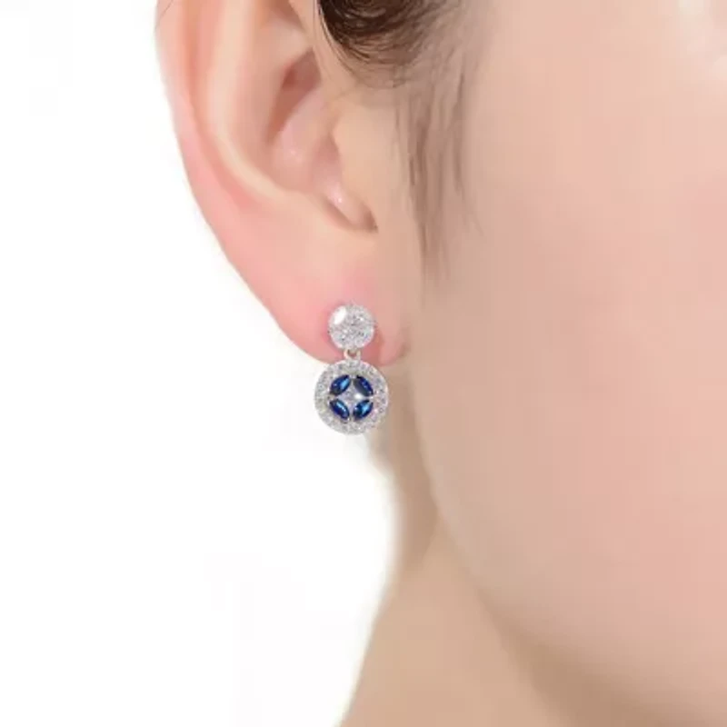 Lab Created Sterling Silver White Gold Plated with Blue & Clear Cubic Zirconia Accent Drop Earrings