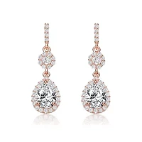 Lab Created Sterling Silver 18K Rose Gold Plated with Clear Pear & Round Cubic Zirconia Accent Drop Earrings