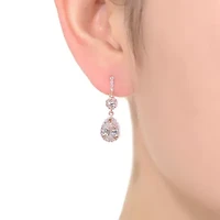 Lab Created Sterling Silver 18K Rose Gold Plated with Clear Pear & Round Cubic Zirconia Accent Drop Earrings