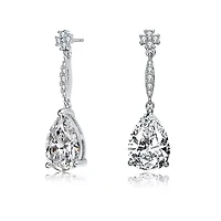 Lab Created Sterling Silver White Gold Plated with Clear Pear Cubic Zirconia Drop Earrings