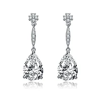 Lab Created Sterling Silver White Gold Plated with Clear Pear Cubic Zirconia Drop Earrings
