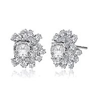 Lab Created Sterling Silver 14K Gold Plated with Clear Cubic Zirconia Flower Cluster Stud Earrings