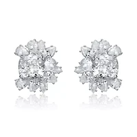 Lab Created Sterling Silver 14K Gold Plated with Clear Cubic Zirconia Flower Cluster Stud Earrings