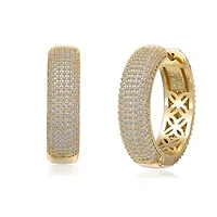 Lab Created Sterling Silver 14K Gold Plated with Clear Cubic Zirconia Pave Hoop Earrings
