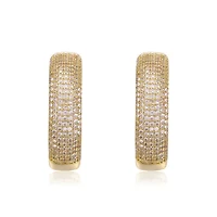 Lab Created Sterling Silver 14K Gold Plated with Clear Cubic Zirconia Pave Hoop Earrings