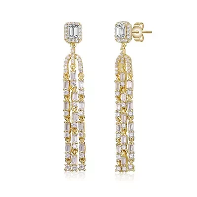 Lab Created 14K Gold Plated with Clear Cubic Zirconia Chandelier Drop Earrings