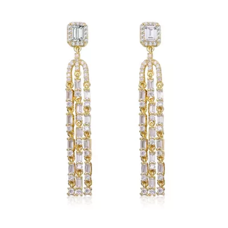 Lab Created 14K Gold Plated with Clear Cubic Zirconia Chandelier Drop Earrings