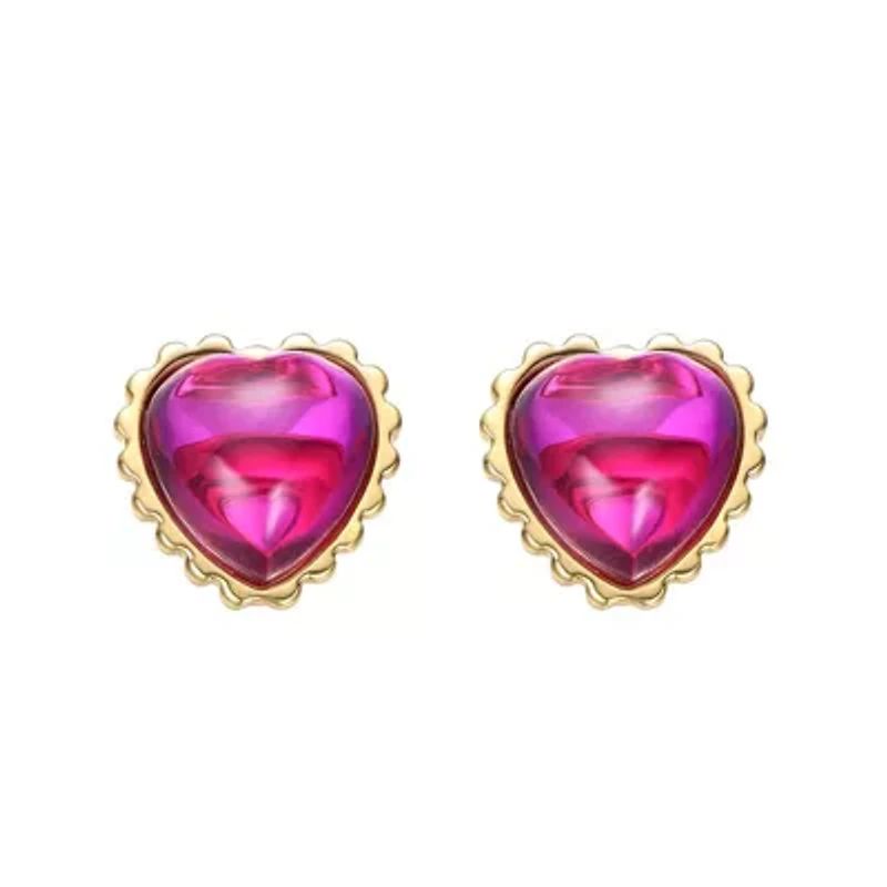 Lab Created Sterling Silver 14K Gold Plated with Pink Cubic Zirconia Sunset Heart Stud Earrings